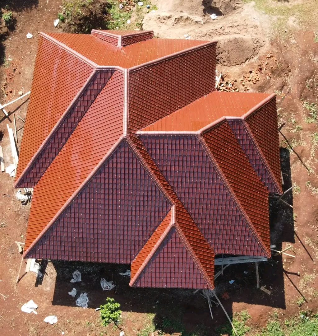 Red tiled roof seen from above